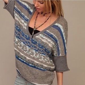 Free People Blue Grey Sequin Dolman Sweater M